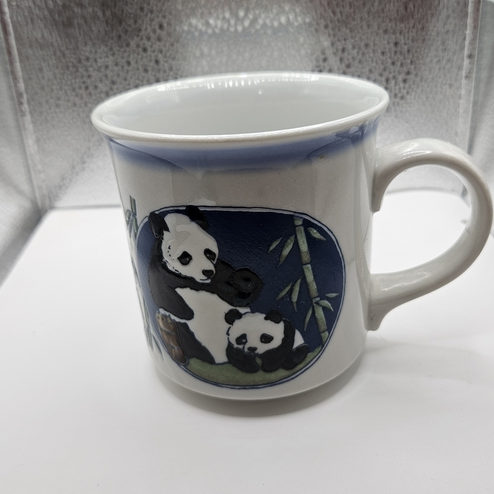 Panda Bamboo Design Ceramic Mug - Blue and White Otagiri Vintage